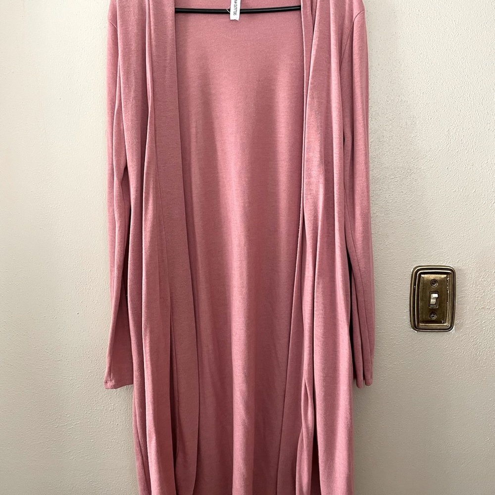 Long pink cardigan boutique with pockets